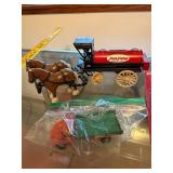 Set of 4 Collectible Toy Vehicles Including Coca-Cola Delivery Trucks and Horse Drawn Wagon