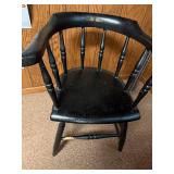 Vintage Black Wood Windsor Armchair with Gold Detailing