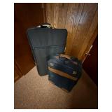 Set of 2 Rolling Suitcases with Leather Accents