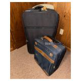 Set of 2 Rolling Suitcases with Leather Accents