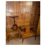 Collection of 4 Vintage Wooden End Tables with Shelving and Drawers