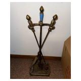 Vintage Brass Fireplace Tool Set with Stand