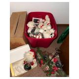Holiday Decor Collection with Plush Bears, Santa Figurine, and Candle Holder
