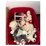 Holiday Decor Collection with Plush Bears, Santa Figurine, and Candle Holder