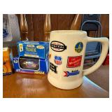 Collection of Vintage Vehicle Models and Railroad Mug