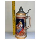 Pair of Vintage German Beer Steins with Pewter Lids