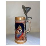 Pair of Vintage German Beer Steins with Pewter Lids