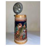 Pair of Vintage German Beer Steins with Pewter Lids