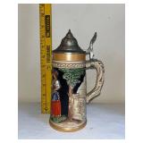 Pair of Vintage German Beer Steins with Pewter Lids