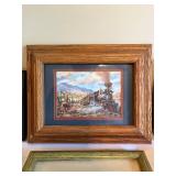 Collection of Framed Train Prints and Railroad Memorabilia