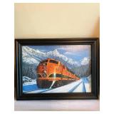 Collection of Framed Train Prints and Railroad Memorabilia
