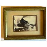Collection of Framed Train Prints and Railroad Memorabilia