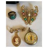 Vintage Jewelry and Accessories Collection with Magnifiers and Decorative Trinket Box