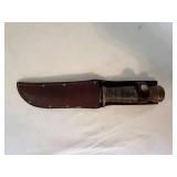 Vintage Fixed Blade Hunting Knife with Leather Sheath