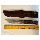 Vintage Fixed Blade Hunting Knife with Leather Sheath