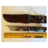 Vintage Fixed Blade Hunting Knife with Leather Sheath