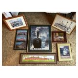 Collection of 7 Framed Train and Railroad Art Prints