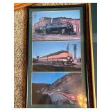 Collection of 7 Framed Train and Railroad Art Prints