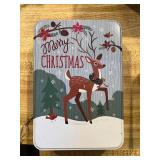 Christmas Decor Lot Including Peanuts Light Set, Snowman Plates, Tins, and More