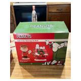 Christmas Decor Lot Including Peanuts Light Set, Snowman Plates, Tins, and More