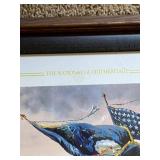 Framed Historical Art Prints Collection including Gettysburg, Scenery of Upper Mississippi, and Lake Minnetonka