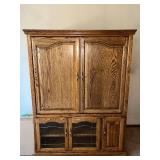 Solid Oak Entertainment Cabinet with Glass Doors