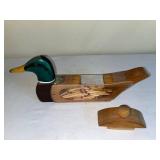Set of 3 Duck Collectibles: TY Beanie Baby, Wooden Decoy, and Match Holder