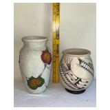 Pair of Decorative Vases with Leaf and Geometric Designs