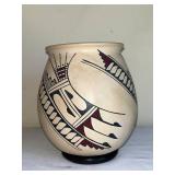 Pair of Decorative Vases with Leaf and Geometric Designs