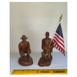 Set of 2 Red Mill Mfg Handcrafted Civil War Soldier Figurines with Flag