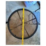 Round Glass Patio Table with Woven Edge and Folding Chair