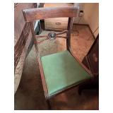 Vintage Wood Desk and Chair Set with Brass Hardware