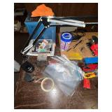 Vintage Wooden Desk with Task Lamp and Assorted Lionel Electric Train Items