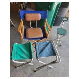 Collection of 5 Folding Portable Chairs Including Director and Tripod Styles
