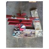 Vintage RC Biplane, Spare Wing, and 2 Model Aircraft Kits