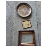 Group of Vintage Picture Frames and Ornate Metal Platter