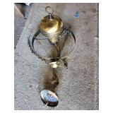 Vintage Brass Hanging Oil Lamp Chandelier with Ornate Detailing