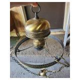 Vintage Brass Hanging Oil Lamp Chandelier with Ornate Detailing