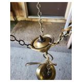 Vintage Brass Hanging Oil Lamp Chandelier with Ornate Detailing