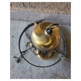 Vintage Brass Hanging Oil Lamp Chandelier with Ornate Detailing