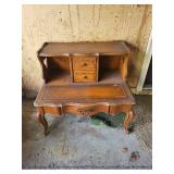 Vintage Wooden Telephone Stand with Drawers and Ornate Detailing