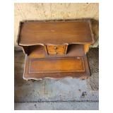 Vintage Wooden Telephone Stand with Drawers and Ornate Detailing