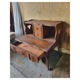 Vintage Wooden Telephone Stand with Drawers and Ornate Detailing
