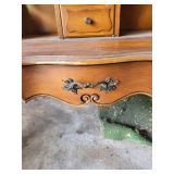 Vintage Wooden Telephone Stand with Drawers and Ornate Detailing