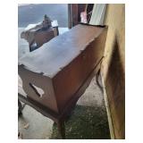 Vintage Wooden Telephone Stand with Drawers and Ornate Detailing