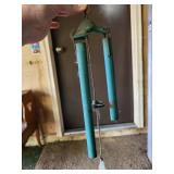 Garden Decor Lot with Metal Wind Chime, Hanging Bird Feeder, and Frog Lantern