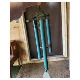 Garden Decor Lot with Metal Wind Chime, Hanging Bird Feeder, and Frog Lantern