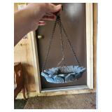 Garden Decor Lot with Metal Wind Chime, Hanging Bird Feeder, and Frog Lantern