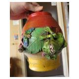 Garden Decor Lot with Metal Wind Chime, Hanging Bird Feeder, and Frog Lantern