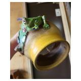 Garden Decor Lot with Metal Wind Chime, Hanging Bird Feeder, and Frog Lantern